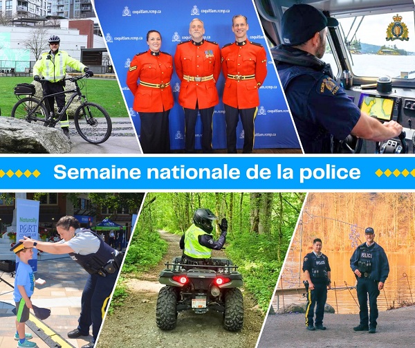 Collage d’images de policiers de la GRC de Coquitlam en train d’effectuer diverses tâches