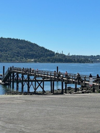 Photo of students walking along dock to boat