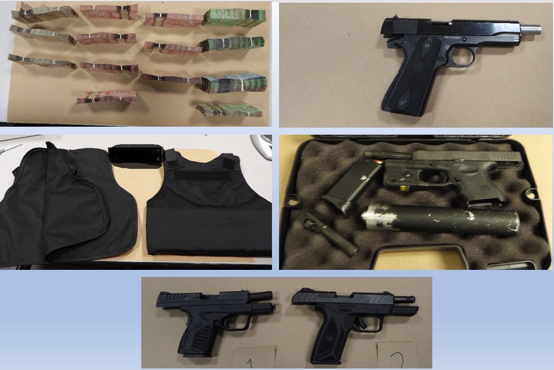 Photo of cash Photos collage of various firearms Photo of body armour