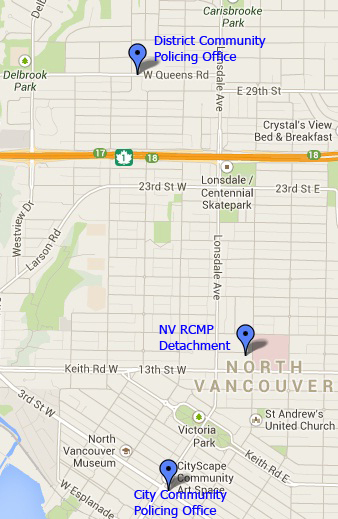map of community policing offices in North Vancouver