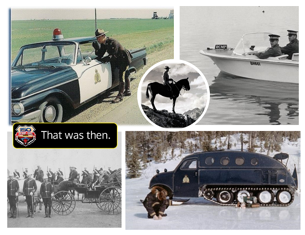 Collage of That was Then old RCMP cars and boats