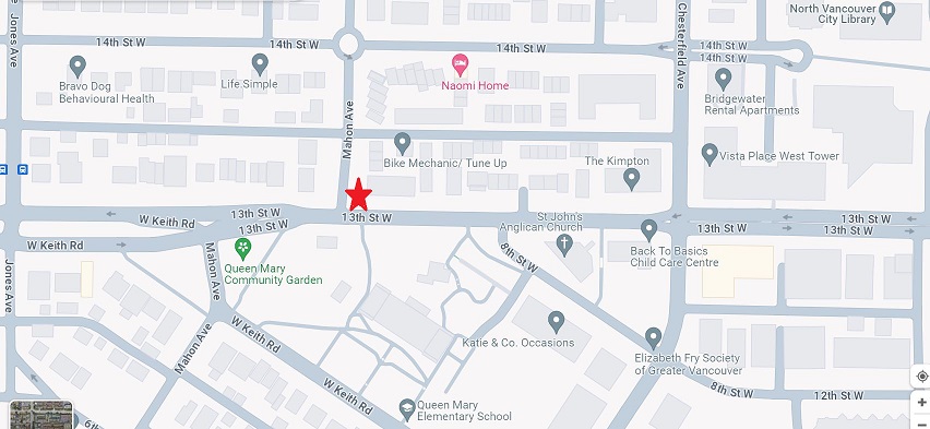 Photo d’une carte sur laquelle figure une étoile rouge indiquant le lieu de l’incident, près de la 13e Rue Ouest et de l’avenue Mahon.