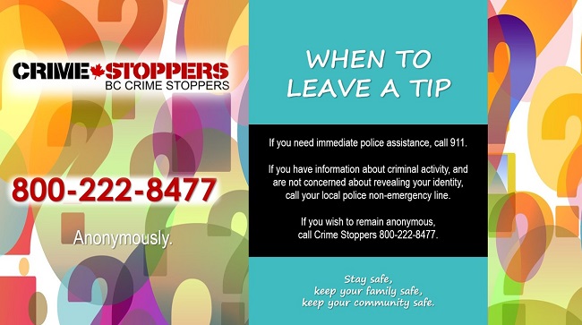 BC Crime Stoppers poster advising when to leave a tip. 